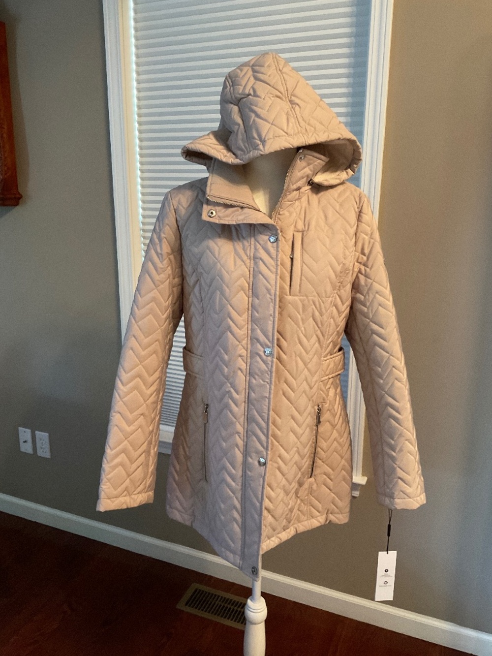 Calvin Klein Ladies Hooded Fleece Lined Coat Size Large - New with Tags